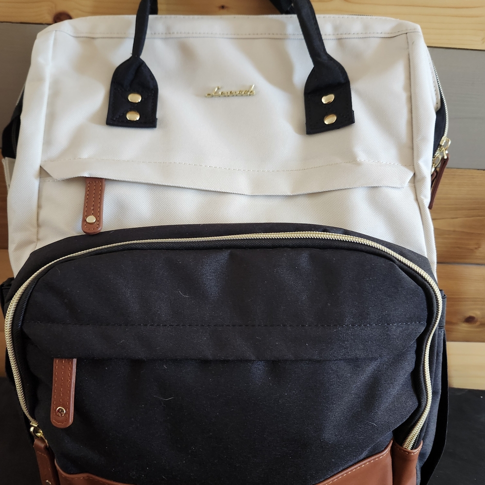 Lovevook Black and White Backpack with Brown Accents